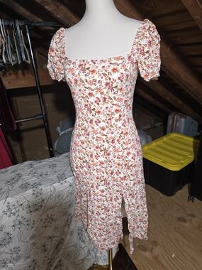 miami Rose and Cream Floral Square-Neck Midi Dress